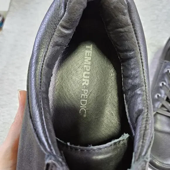 Tempur-Pedic Mens Shaine Leather Sneaker Shoe TP6068 Black Casual Walking 14M